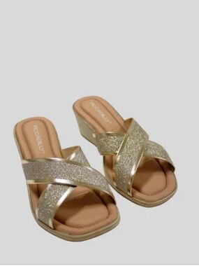 PICCADILLY SHOES - GOLD SLIP ONS size 10